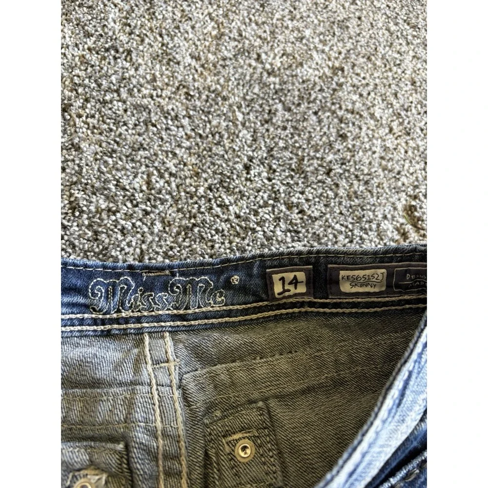 Miss Me Skinny Jeans Blue Bling Embellished Stretch Denim Girls Size 14 25